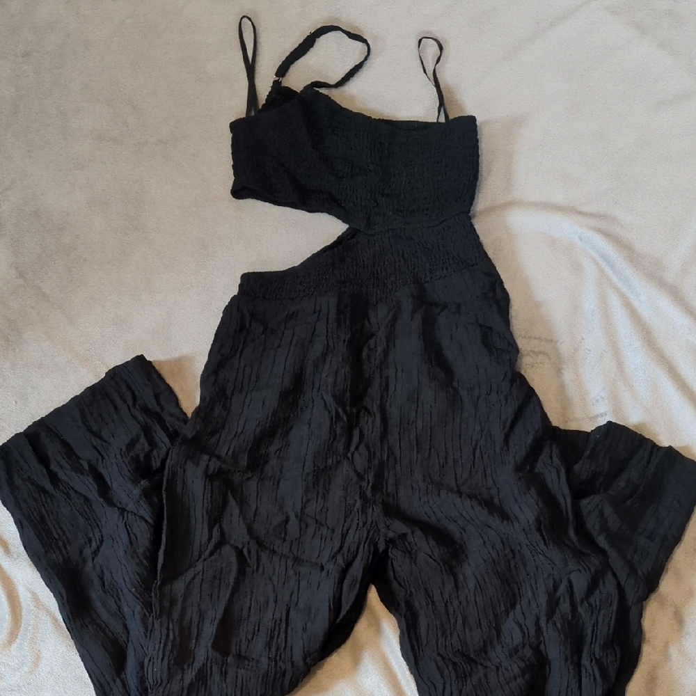 Black Jumpsuit with Spaghetti Straps and Cut-Out Detail